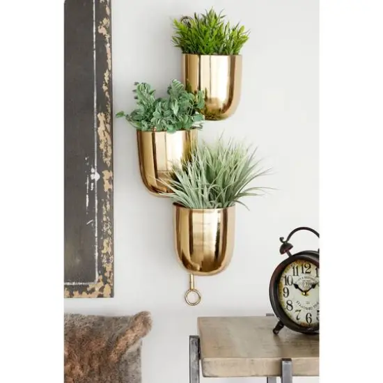 25" Gold Metal Contemporary Wall Planter {9}