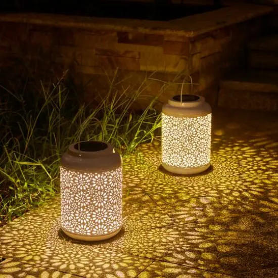 Glitzhome® 8.5" Flower Cutout Solar Powered Hanging Lantern {6}