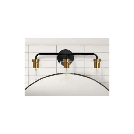 Hello Honey&reg; Robert Stevenson Lighting Kendrick Matte Black & Brushed Gold Metal & Glass 3-Light Vanity Light {3}