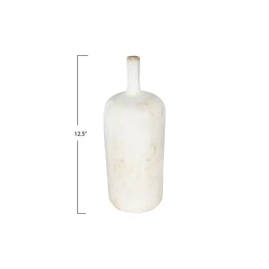 Hello Honey&reg; 12.5" Large Cream Stoneware Vase with Green Accents & Reactive Glaze Finish {7}