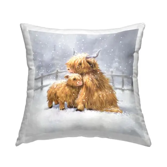 Stupell Industries Cuddling Cattle Snowflakes Farm Throw Pillow {1}