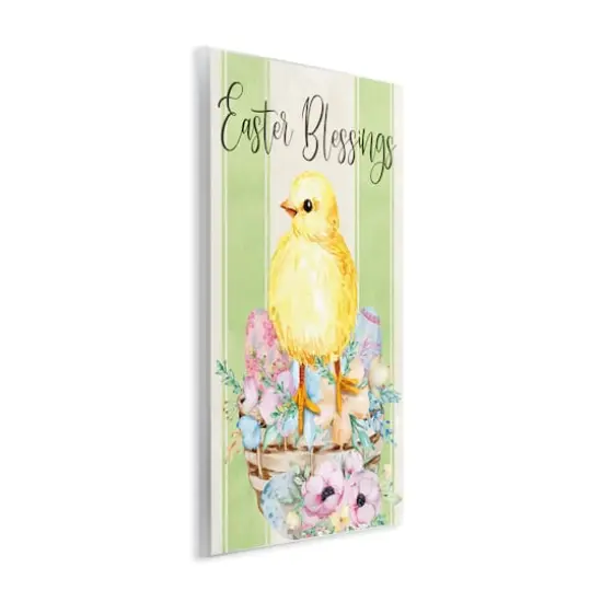 Stupell Industries Easter Blessings Text Striped Yellow Chick Egg Basket Wall Plaque Art {4}