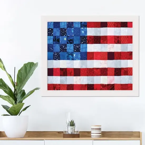 American Flag Quilt White Framed Print Under Plexiglass {4}