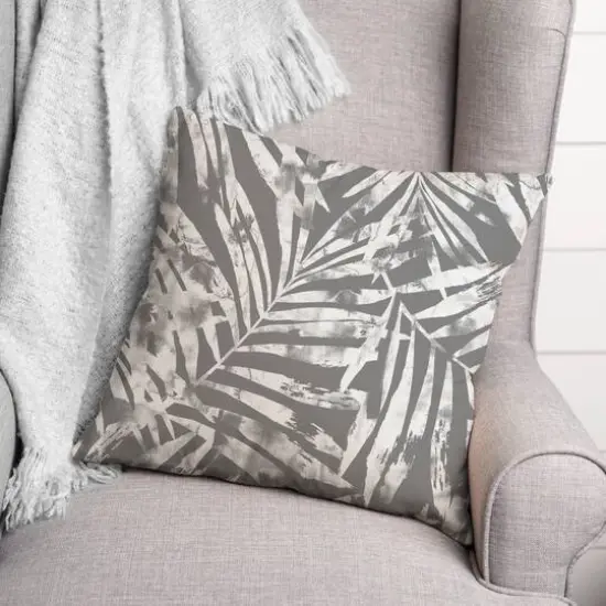 18" x 18" Distressed Leaves Indoor/Outdoor Throw Pillow Gray {3}