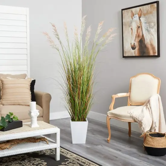 6ft. Grass Plant in White Metal Planter {4}