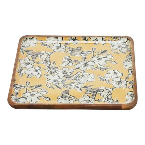 Hello Honey&reg; Square Enameled Acacia Wood Printed Trays Set {7}