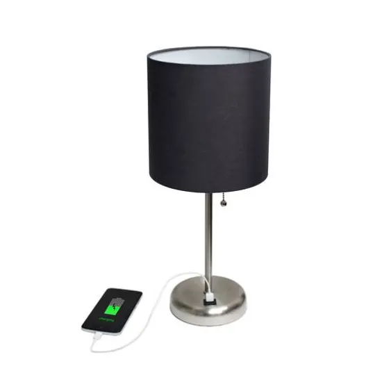 Creekwood Home 19.5" Oslo USB Port Table Lamp Brushed Steel/Black Shade {7}