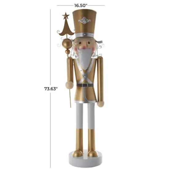 6ft. Gold & Silver Metal Standing Nutcracker Sculpture {9}