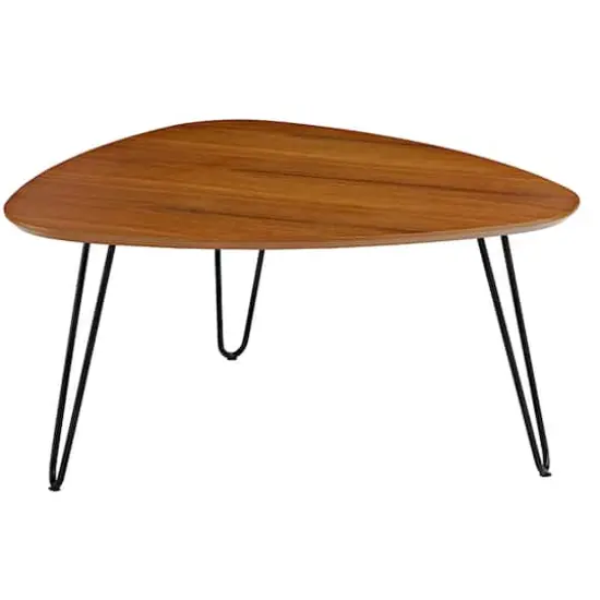 Walnut Guitar Pick Hairpin Leg Mid Century Modern Wood Coffee Table {1}