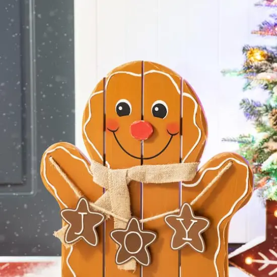 Glitzhome&reg; 24" Wood Gingerbread Man Porch D&eacute;cor {4}