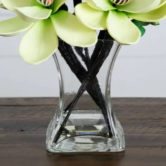 15" White Magnolia Arrangement with Glass Vase {6}