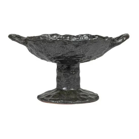 Hello Honey&reg; 9.5" Black Stoneware Footed Plate with Handles & Reactive Glaze {9}