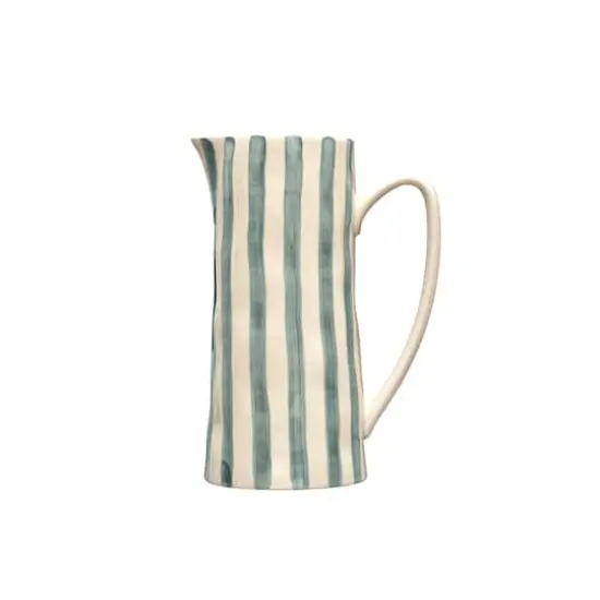 Hello Honey® 42oz. Hand-Painted White & Blue Striped Stoneware Pitcher {1}