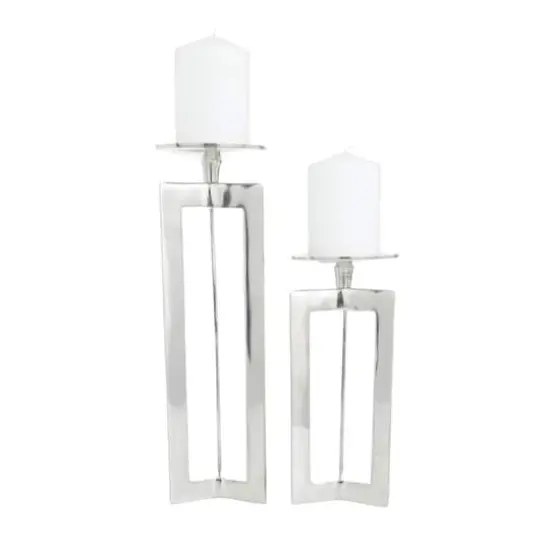 CosmoLiving by Cosmopolitan Silver Contemporary Candle Holder Set {1}