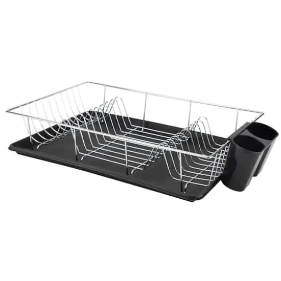 Kitchen Details Black 3-Piece Chrome Dish Rack with Tray {1}