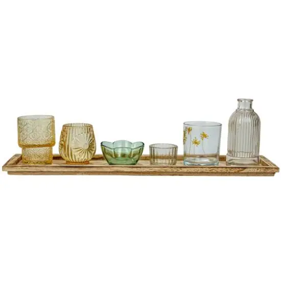 Hello Honey® Embossed Glass 5-Votive Candle Holders with Vase & Wood Tray {15}
