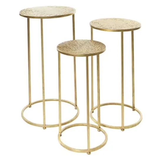 Gold Round Metal Glam Accent Table Set {1}