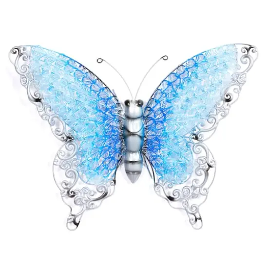 Silver & Blue Butterfly Eclectic Metal Wall Decor {1}