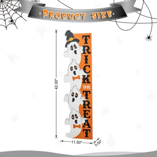 Glitzhome&reg; 42"H Lighted Halloween Wooden Stacked Ghost Porch Sign with Timer {9}