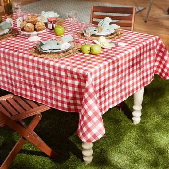 Red Check Vinyl Tablecloth 60" x 84" {5}