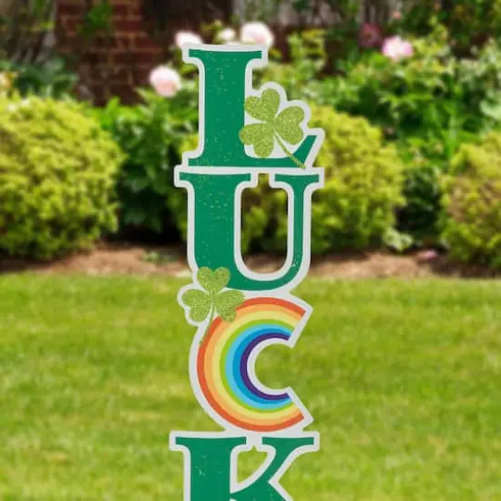 Glitzhome&reg; 42" St. Patrick's Metal LUCKY Yard Stake {5}