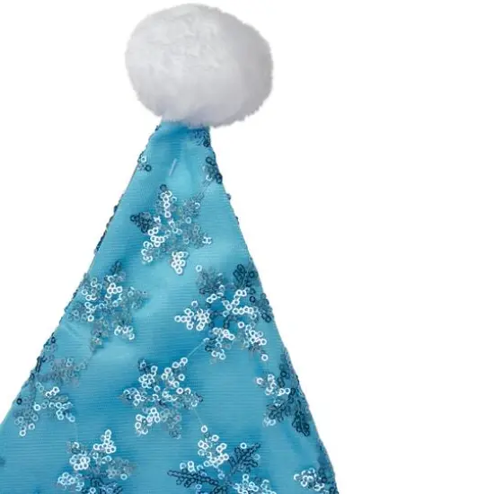 14" Adult Medium Sequin Snowflake Santa Hat, Blue {9}