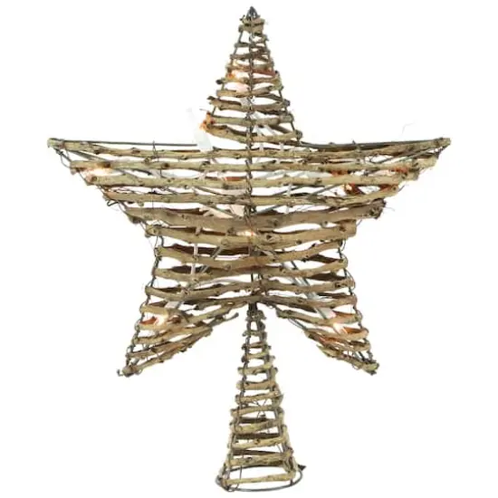11.5" Lighted Rattan Star Christmas Tree Topper, Clear Lights {1}