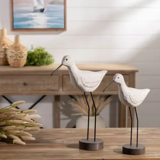Carved Wood Sea Bird on Metal Stands Set {3}