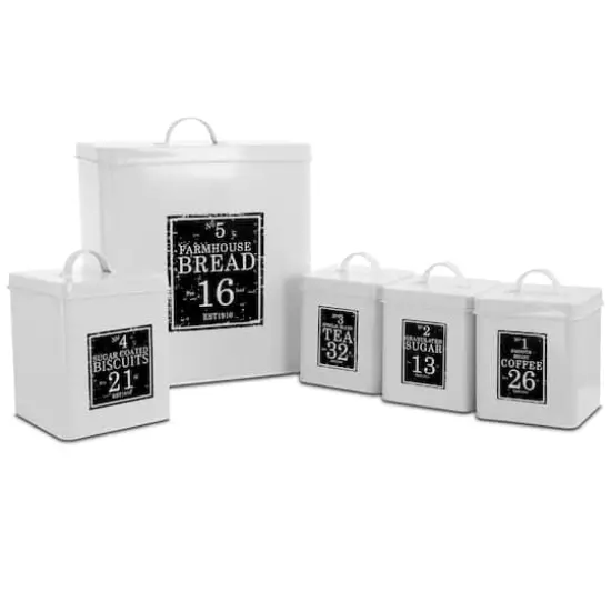 MegaChef Kitchen Food Storage & Organization Black & White 5-Piece Canister Set {1}