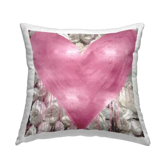 Stupell Industries Street Style Pink Heart Rose Blossom Flowers Throw Pillow, 18" x 18" {1}