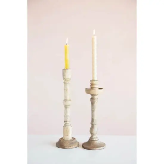 15" Hand-Carved Mango Wood Taper Candle Holder {3}