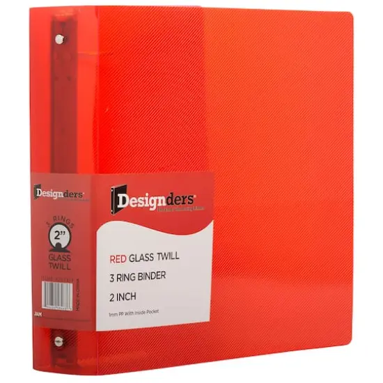 JAM Paper 2" Glass Twill Plastic 3-Ring Binder Red {1}