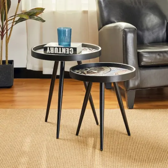 Glitzhome® Nesting Side Table with Polygonal Star Pattern Tray Top Set {5}