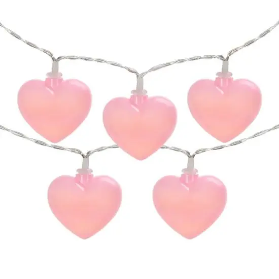 10ct. Pink LED Valentine's Day Heart String Lights with Clear Wire {1}