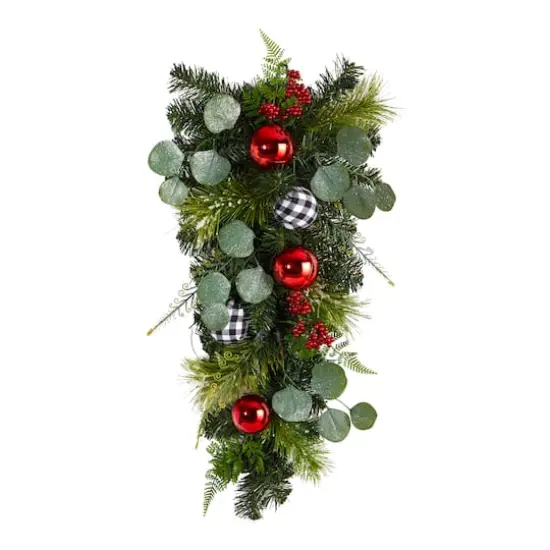 26" Christmas Greenery Ornament Teardrop Swag {1}