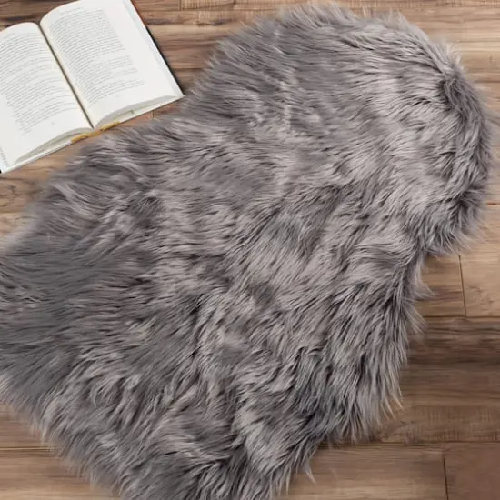 Hastings Home Faux Sheepskin Fur Rug, 2ft. x 3ft. Gray {4}