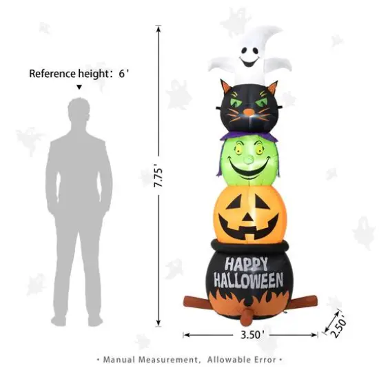 Glitzhome&reg; 8ft. Lighted Halloween Inflatable Stacked Ghost, Black Cat, Witch & Pumpkin D&eacute;cor {9}