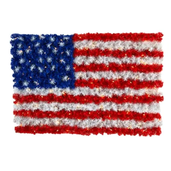 3ft. Pre-Lit Red, White & Blue American Flag Wall Panel, Warm LED Lights {1}