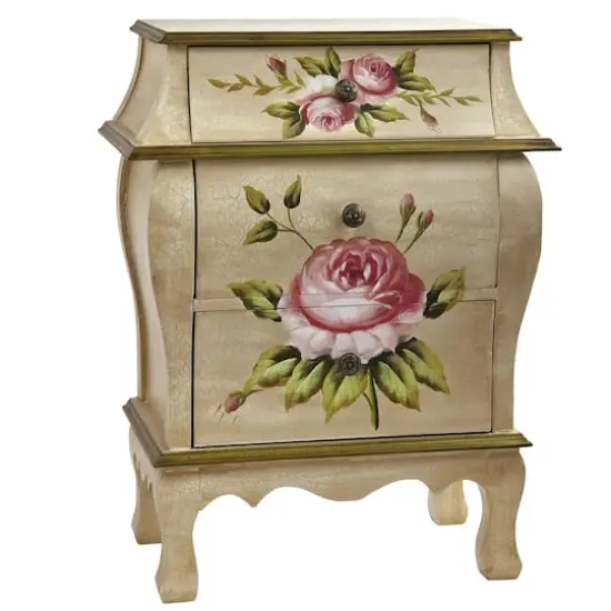3-Drawer Antique Night Stand with Floral Art {1}