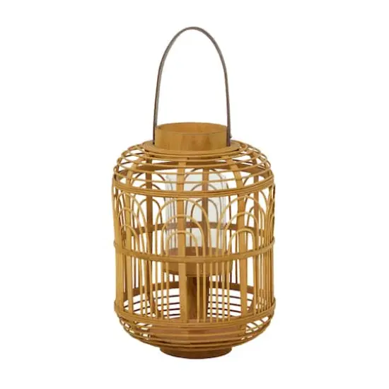 15" Tan Bohemian Bamboo Lantern {6}