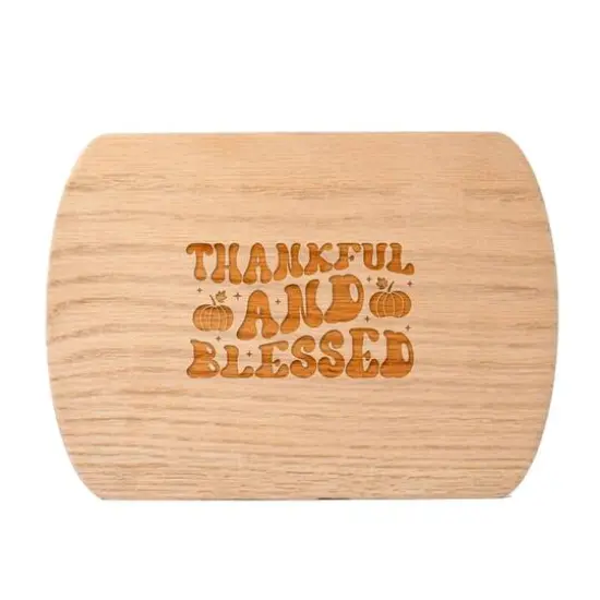 Thankful and Blessed 8" x 11" Redwood Oval Cutting Board {1}