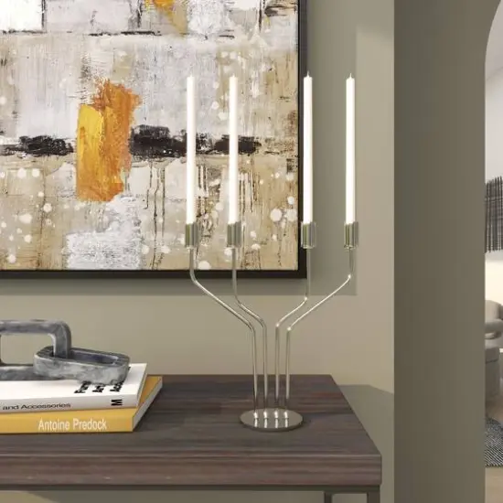 13" Silver Stainless Steel Abstract Angled Candelabra {3}