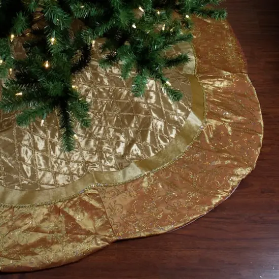 72" Gold Quilted Christmas Tree Skirt with Iridescent Sequins {3}