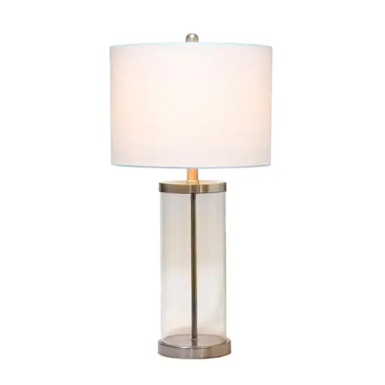 Lalia Home 27.5" Entrapped Glass Table Lamp with White Fabric Shade Brushed Nickel and White {3}