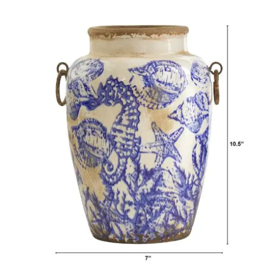 10.5" Nautical Ceramic Urn Vase {3}