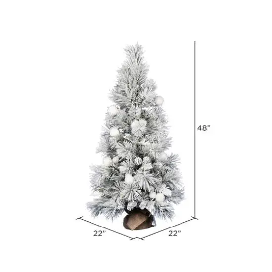 4ft. Unlit Frosted Beacon Pine with Snowballs & Pinecones Artificial Christmas Tree in Burlap Base {4}