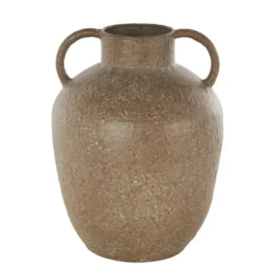 12" Brown Antique Inspired Metal Vase with Handles {7}