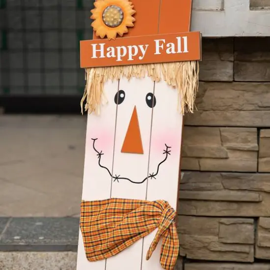 Glitzhome&reg; 36" Double Sided Wooden Scarecrow & Pumpkin Porch D&eacute;cor For Halloween & Fall {7}