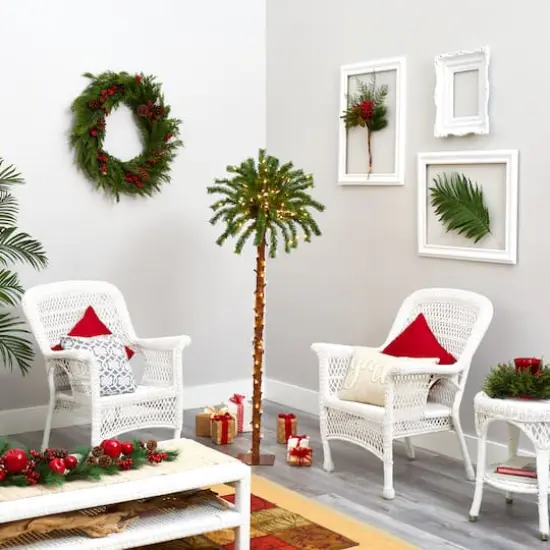5ft. Pre-Lit Palm Artificial Christmas Tree, Warm White LED Lights {6}