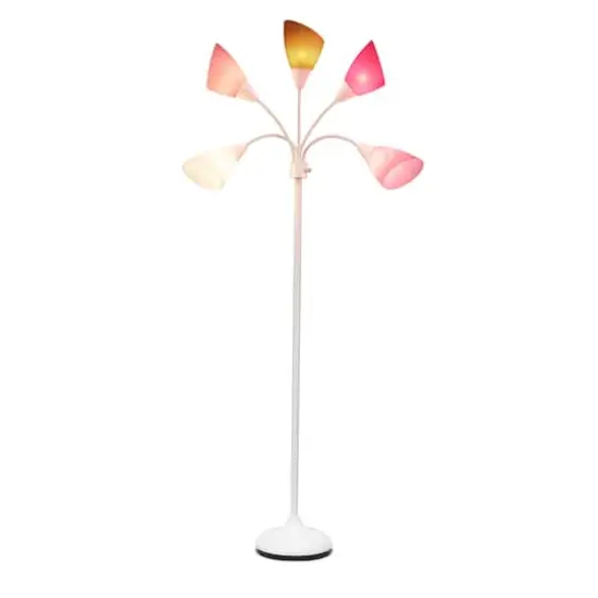Simple Designs™ 5.6ft. 5-Light Gooseneck White Floor Lamp Pink White and Gray Shades {3}
